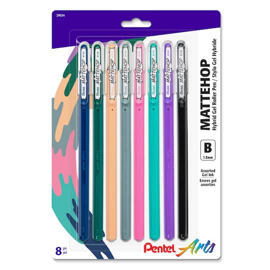 Pentel Arts Hybrid MATTEHOP 1.0mm 8 Color Gel Roller Pen Set